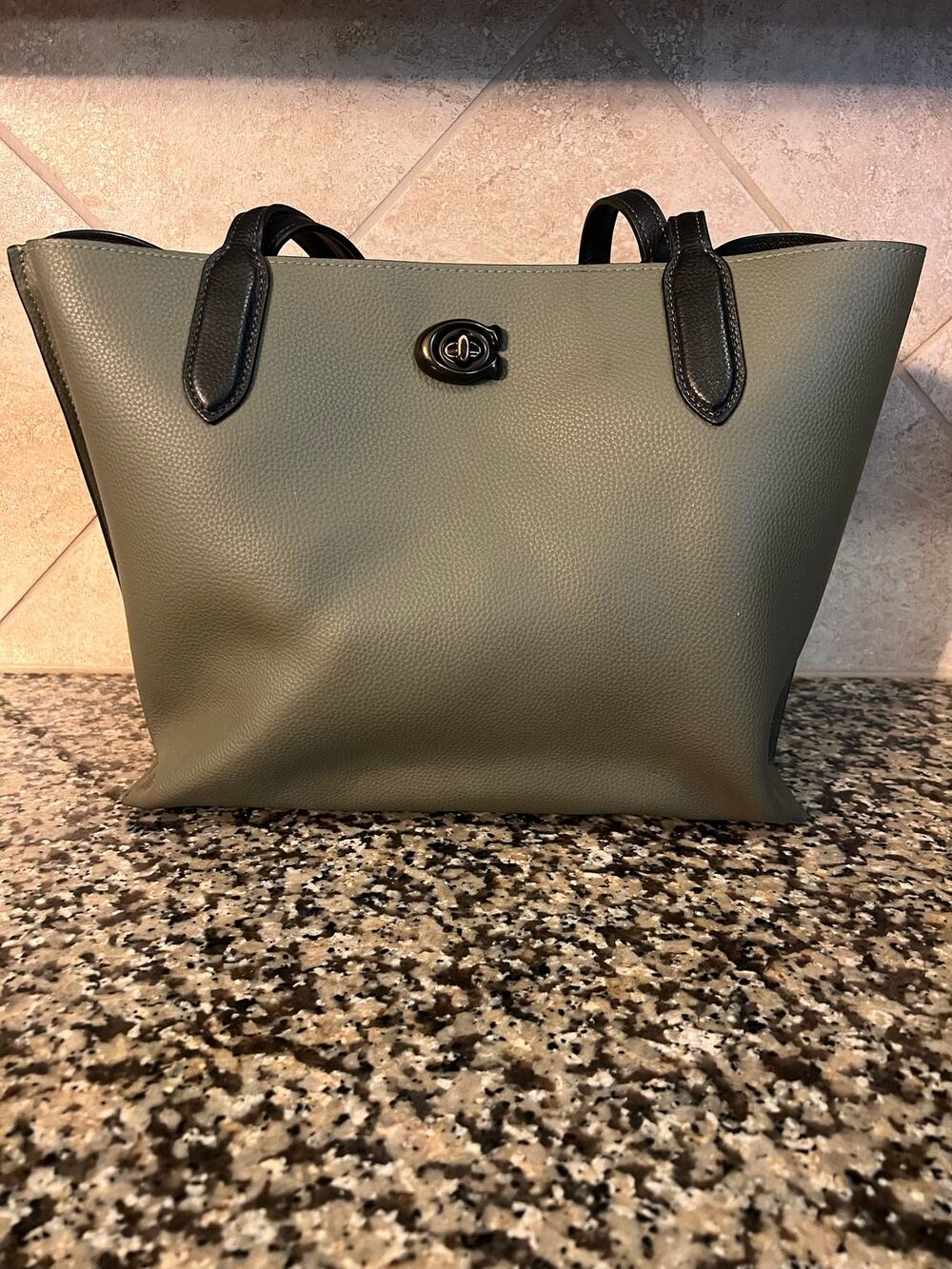 Coach C0692 Olive Green Pebbled Leather Tote Bag Purse